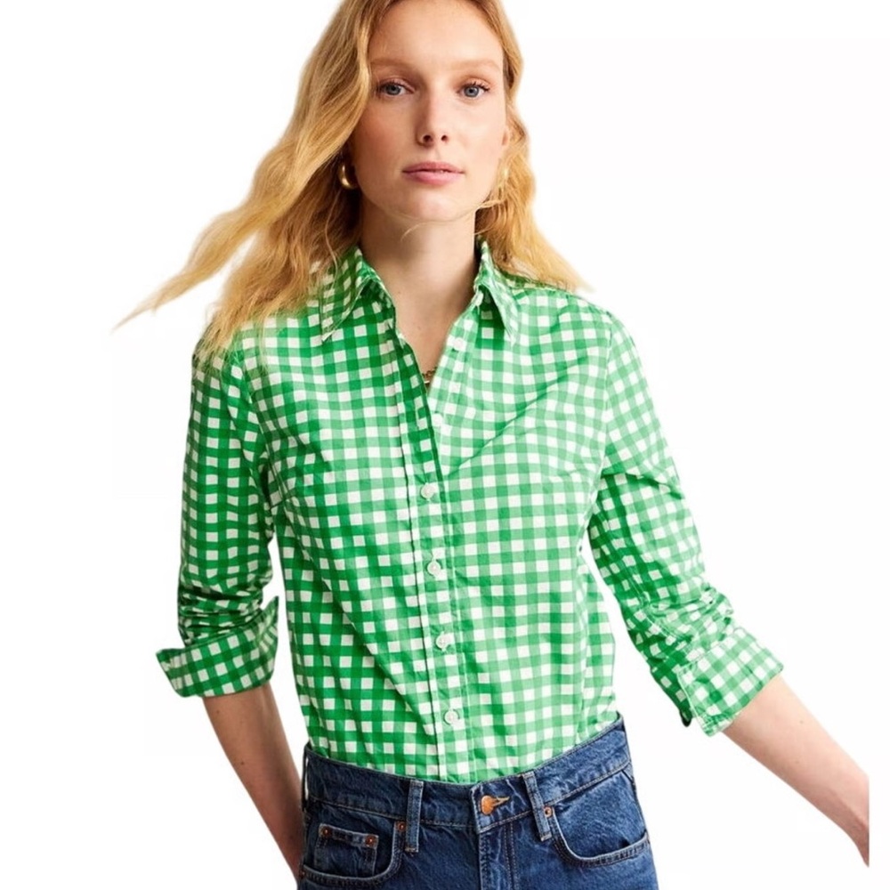 Boden Gingham Check Button Up Shirt Women’s Size 6R Kelly Green Country Prep - Picture 9 of 9